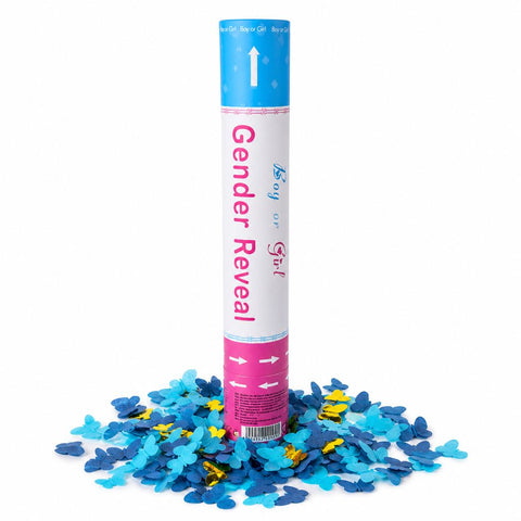 Konfettikanone 30 cm – Blaue Schmetterlinge (Gender Reveal)