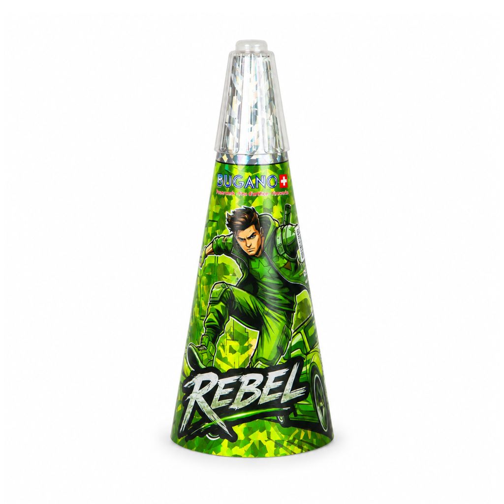 Bugano Rebel Vulkan klein mit Silber-Effekt und grünen Sternen