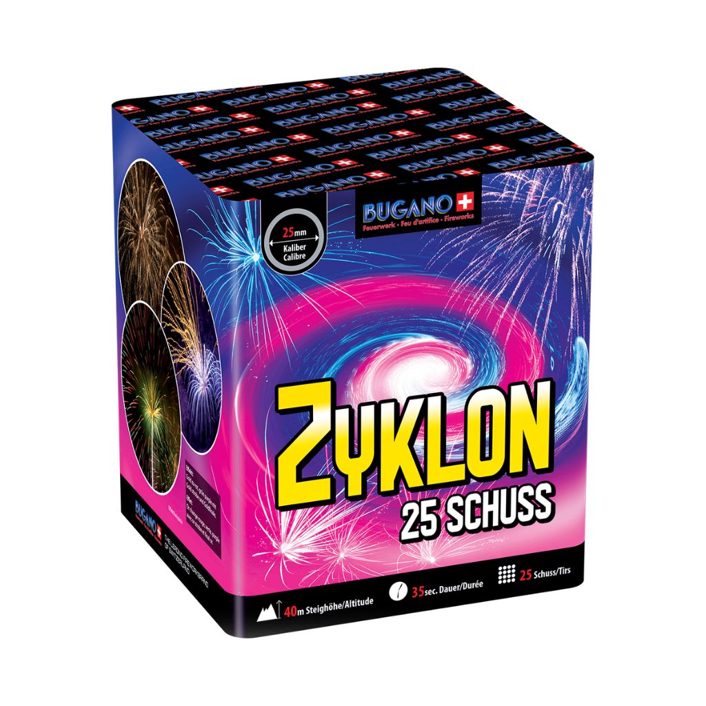 Bugano Zyklon Feuerwerksbatterie mit 25 Schuss Kategorie F3