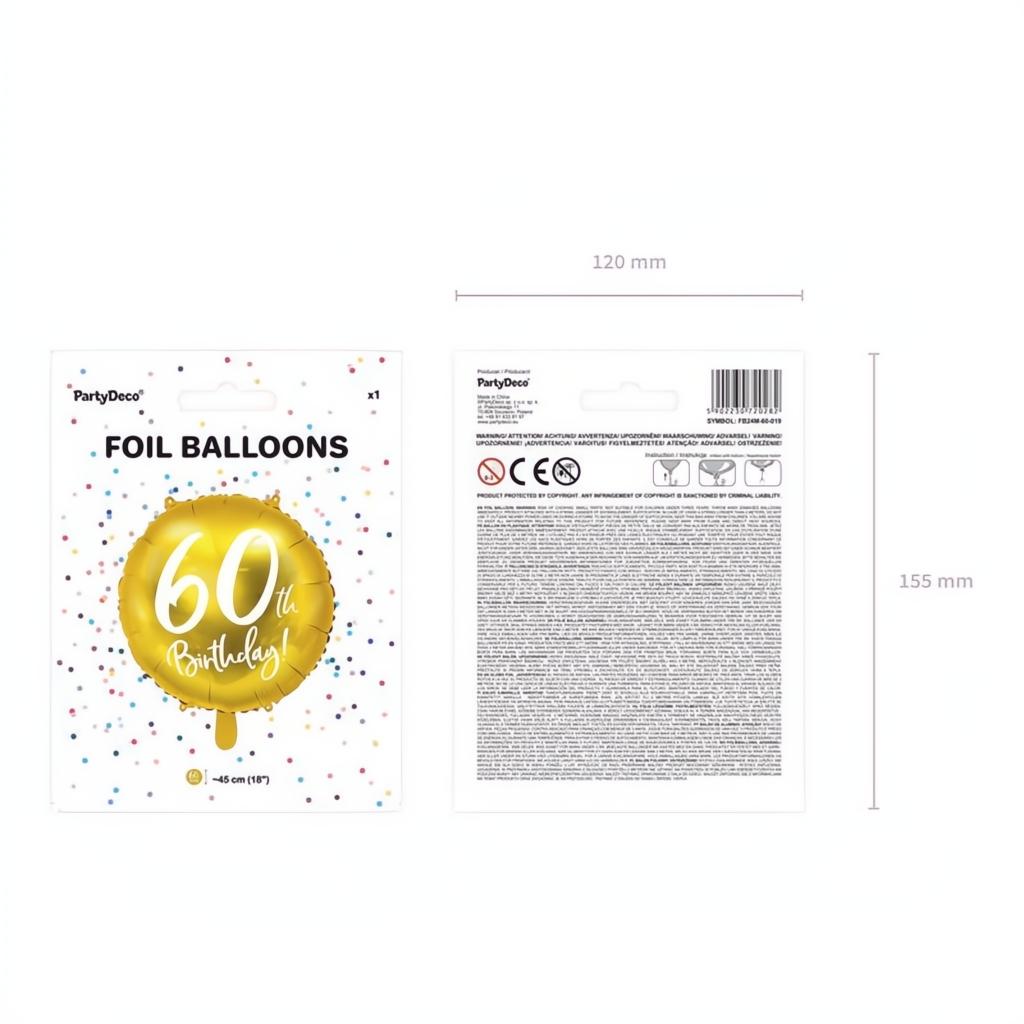 Folienballon 60th Birthday, gold, 45cm PartyDeco 6