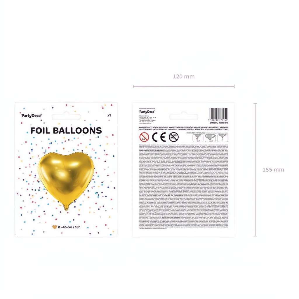 Folienballon Herz, 45cm, gold PartyDeco 6