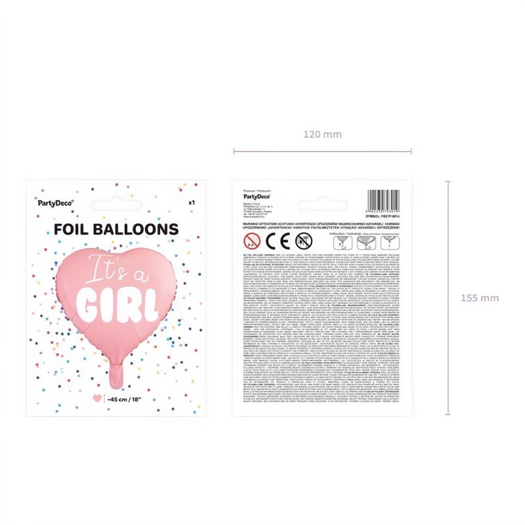 Folienballon Herz - It's a girl, 45cm, hellrosa PartyDeco 6