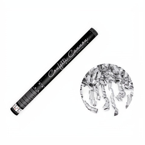 Konfettikanone mit Luftschlangen, silber, 60cm PartyDeco 1