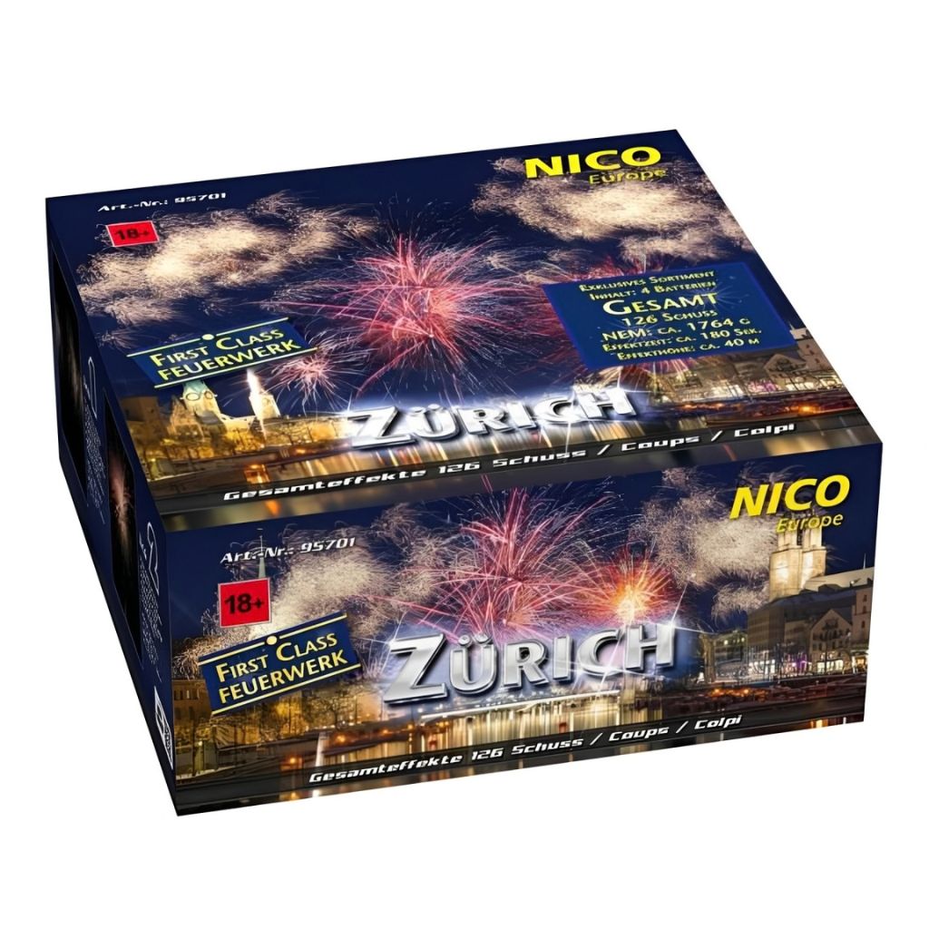 Nico Zürich Feuerwerksbatterie mit 126 Schuss Kategorie F3
